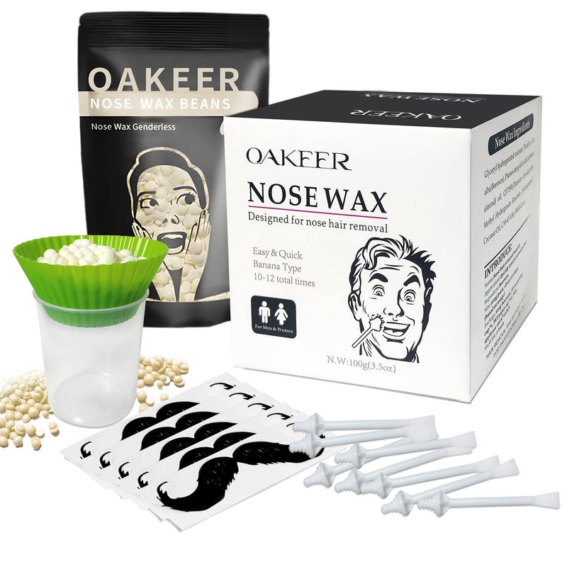 Oakeer Nose Wax Kit - 40 Sticks, Hair Remover for Men & Women, Ears & Nose, with 20 Paper Cups & 100g Wax - Image 1